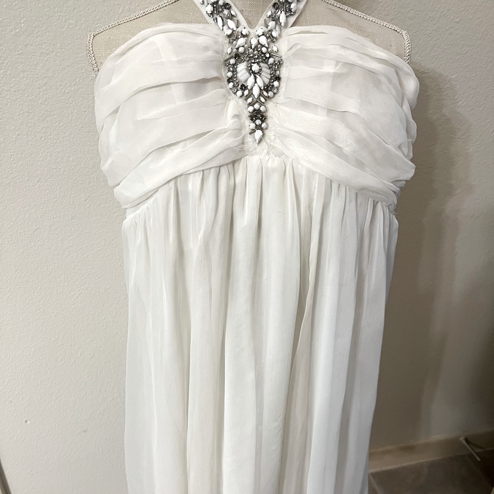Brand new sleeve white dress wrap around neck short lgth